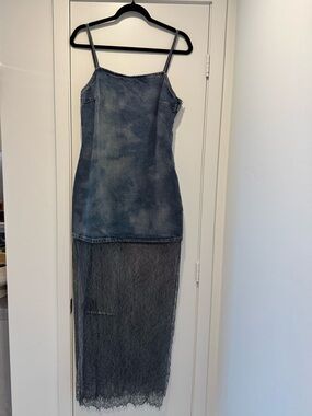 Zara Denim Dress With Lace Trim